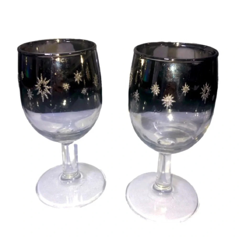 Wine Glasses Silver Ombre Snowflakes Dorothy Thorpe Style Set